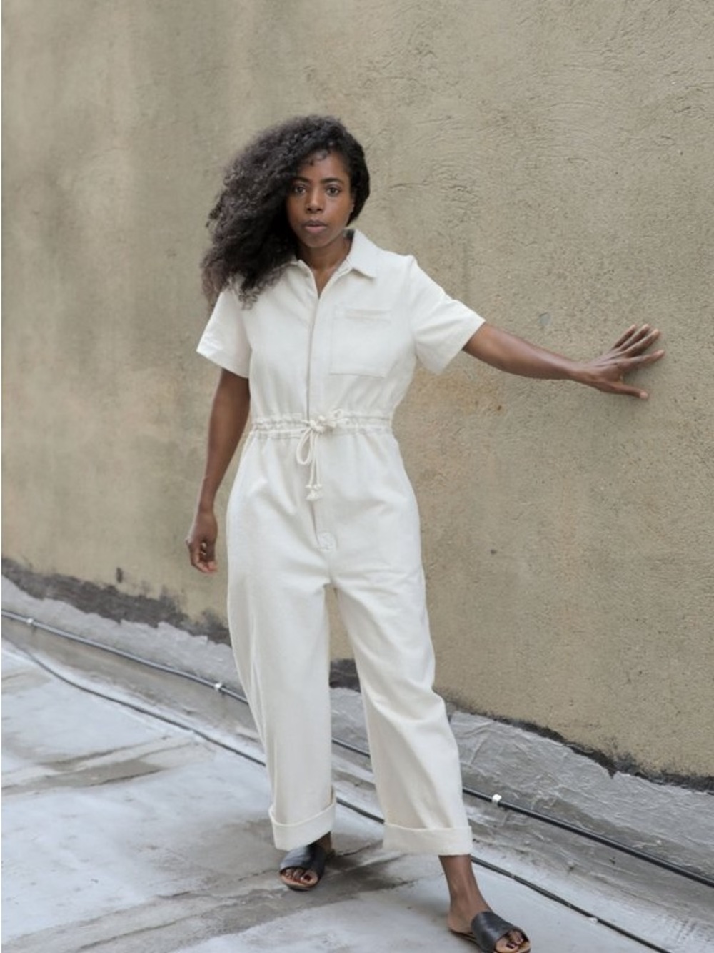 Kordal Women's Cream Cropped Leg Jumpsuit 100% Cotton Size Latge Sustainable